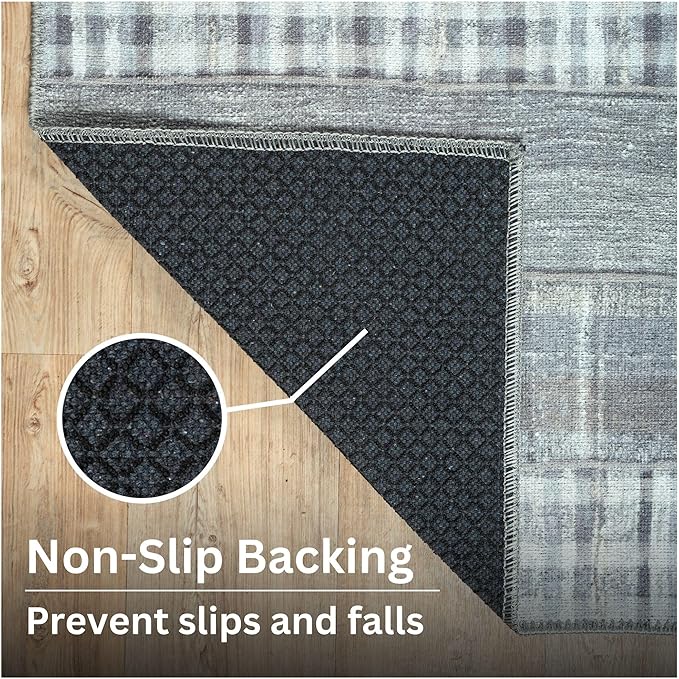 Bloom Rugs Washable Non-Slip 7 ft Runner - Gray Striped Runner for Entryway, Hallway, Bathroom, and Kitchen - Exact Size: 2.5' x 7'