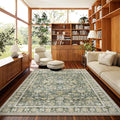 6x9 Washable Rug Vintage Fade Resistant Boho Distressed Non-Slip Indoor Large Carpet Low Pile Lightweight & High-Traffic Safe for Bedroom, Dorm, Playroom - Farmhouse Decor