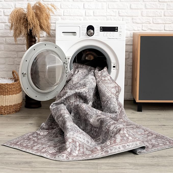 Bloom Rugs Washable 8' x 10' Rug - Brown/Dark Gray Traditional Area Rug for Living Room, Bedroom, Dining Room, and Kitchen - Exact Size: 8' x 10'