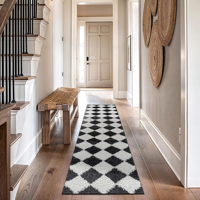 Rugshop Diamond Wave Pattern Shag Runner Rug Anthracite Dark Gray 2' 3" x 12' Great for Long Hallways, Open Entryways, Kitchens