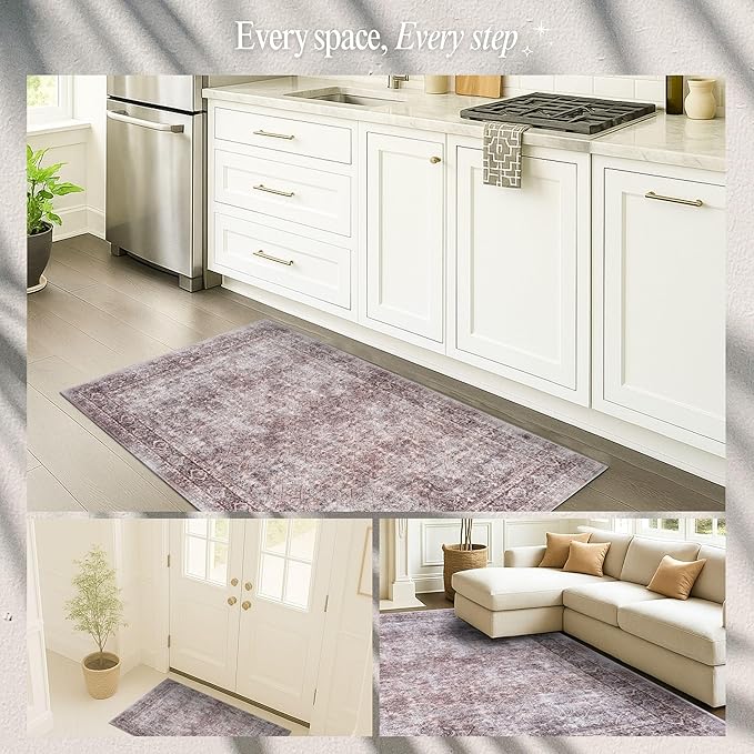 Fame Rugs Turkish Rug. Washable Vintage Oriental Antique Inspired Traditional Doormat Small Modern Area Rugs Luxury Entryway Entry Bedroom Bathroom Kitchen (397CB, 7'5 x 9'9)