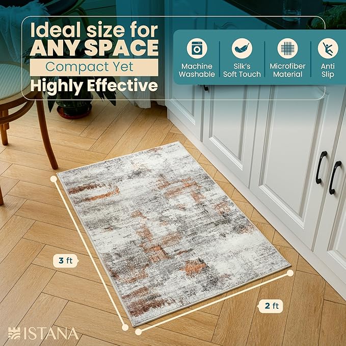 Istana 2x3 Area Rug - Grey Multi Boho Rugs for Living Room 2x3 - Foldable Small Rugs for Bedroom - Stain Resistant Washable Rug Non Slip - Eco-Friendly Area Rugs Indoor