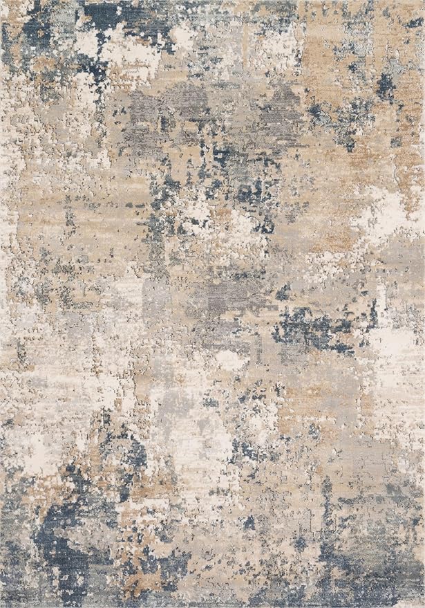 Loloi Teagan Collection TEA-06 Sand/Mist 6'-7" x 9'-2" Area Rug, Large, Soft Neutral Rug, High-Traffic for Living Room, Bedroom, Home Office, Dining Area