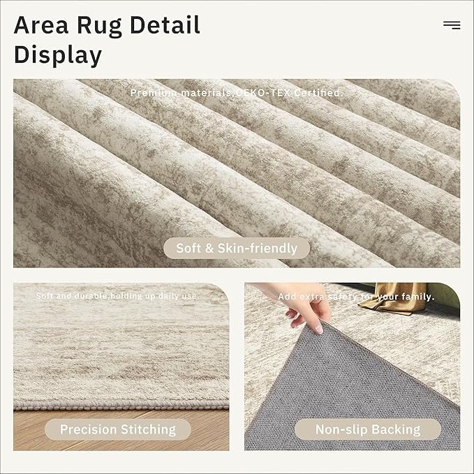 6x9 Area Rug for Living Room Washable 6x9 Rug Non-Slip Modern Rugs for Bedroom Dinning Room Ultra-Thin Indoor Beige Rug