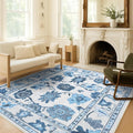 Fame Living Navy Blue Oushak Rug, Modern, Vintage, Turkish, Eclectic, Floral, Pastel, Washable, Area Rugs for Living Room, Dining, Bedroom, Office, Entryway, Foyer, Playroom, Nursery, 5'x6'9"