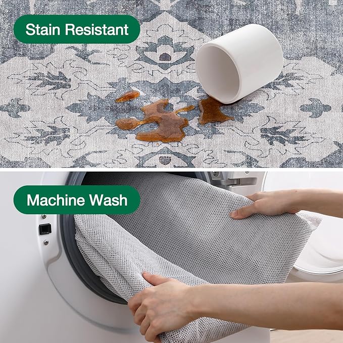 LUMI Washable Area Rug 8x10 for Living Room, Ultra Soft Stain Resistant Carpet with Non Slip Rubber Backing, Non-Shedding Low Pile Rugs for Bedroom, Dining Room, Indoor, Office