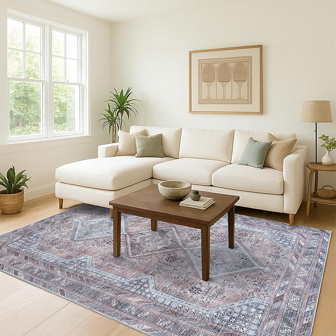 Washable Area Rug, Modern Farmhouse, Vintage, Turkish, Bohemian, Distressed, Oriental, Traditional, Rugs for Living Room, Dining, Bedroom, Office, Entryway, Foyer, (863BM, 2' x 3')