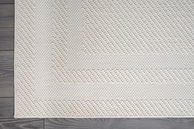 CAMILSON Micro Loop Rug 9x12 Modern Luxury Bordered Large Area Rugs Soft High and Low Pile Stain Resistant Easy-Cleaning Non-Shedding for Living Room Office Indoor Carpet (9 x 12 / White)