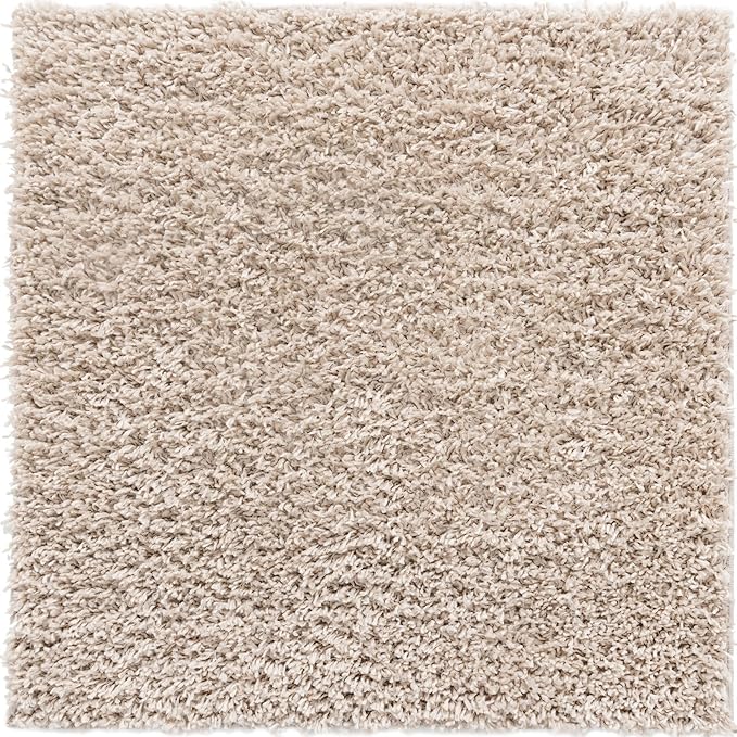 Unique Loom Davos Shag Collection Area Rug - Solid (3' 3" Square, Linen)