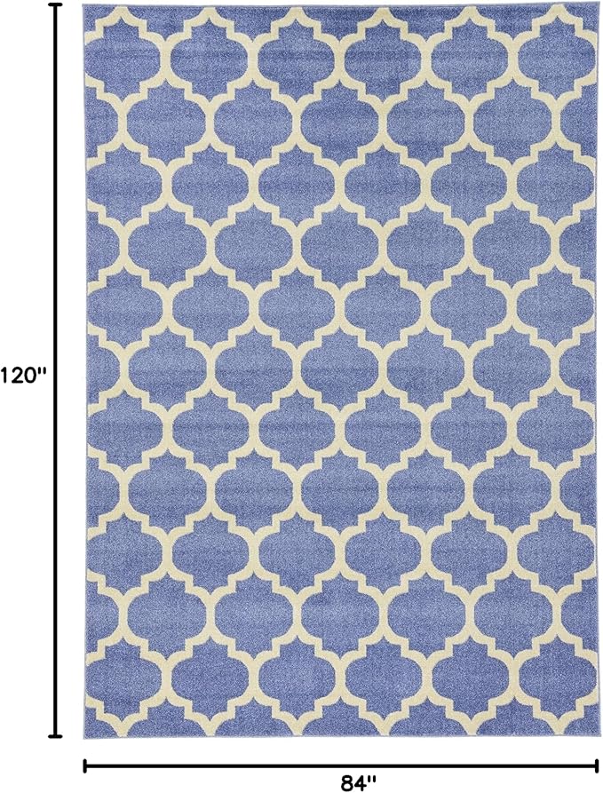 Rugs.com Lattice Collection Rug – 7' x 10' Light Blue Medium Rug Perfect for Bedrooms, Dining Rooms, Living Rooms