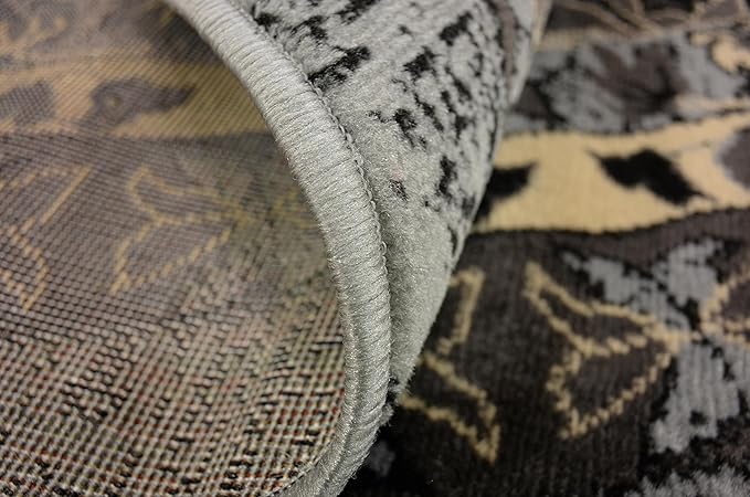 Unique Loom Taftan Collection Border Geometric Tribal Inspired Design Area Rug (8' 0 x 8' 0 Round, Gray/ Black)