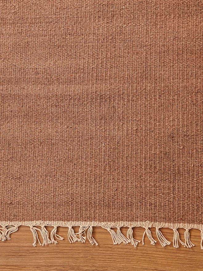 Rugsotic Carpets Hand Woven Flat Weave Kilim Wool ECO-Friendly Area Rugs - 9'x12', Rectangle Shape, Light Brown Color, Solid Plain Design, Low Pile Handmade Rugs for Living Room (D00111)