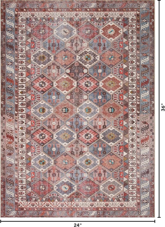 Kuden 2x3 Small Rug, Machine Washable, Non-Slip Backing, Vintage Style, Soft, Low Pile, Area Rugs for Entryway Kitchen Indoor Entrance