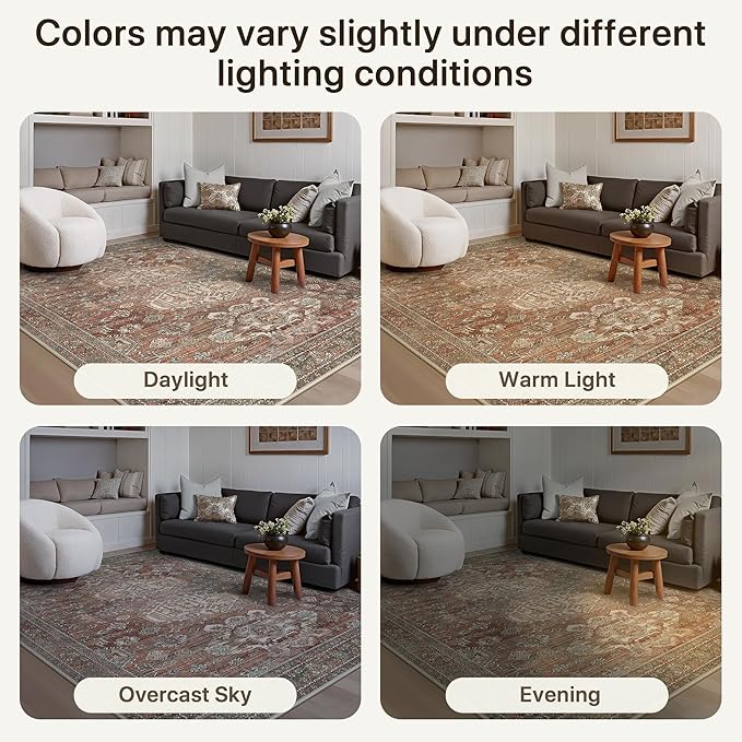 Bavni Washable Rug 2x4, Non Slip Small Runner for Entryway, Kitchen or Bathroom, Vintage Print Thin Low Pile Indoor Carpet, Brick