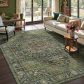 Kokia 8x10 Washable Area Rugs Dark Green with Vintage Orient Design Soft Rug for Living Room or Bedroom Non-Slip Low Pile Stain Resistance Features Distressed Medallion Pattern