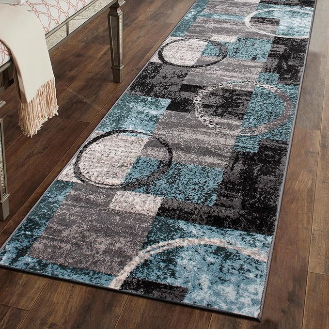 Rugshop Contemporary Circle Design Runner Rug, Non-Shedding Carpet for Hallway, Kitchen, or Foyer, Gray, 2'7" x 8'