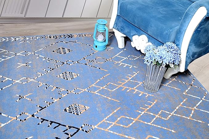 Furnish my Place Trellis Pattern Runner Rug - 2 ft. x 8 ft, Light Blue, Bohemian Rug with Transitional Design