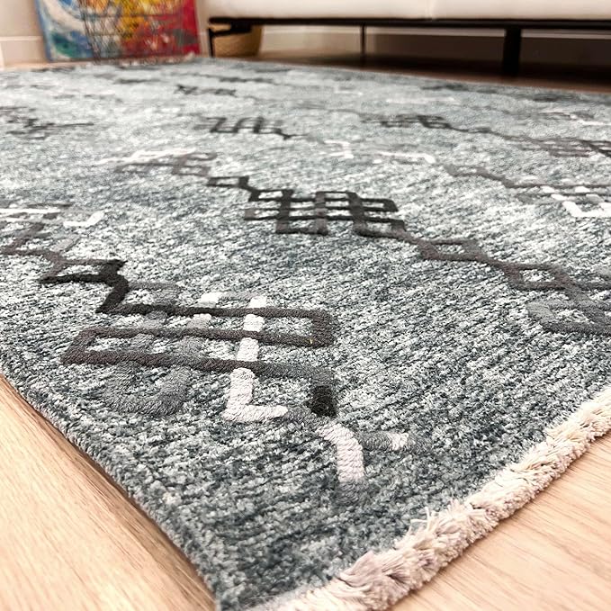Alfa Rich 3x5 Bluish Gray Washable Area Rugs for Living Room Bedroom Kitchen Decor Cotton Runner