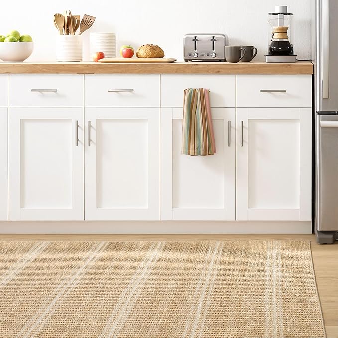 Dash and Albert Arbor Machine Washable Area Rug - 5' x 8' Neutral Stripe Washable Accent Rug Stain-Resistant, Anti-Slip, High Traffic Kitchen, Hallway, Mudroom