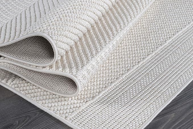 Beverly Rug Micro Loop Area Rug White 6x9 Modern Luxury Soft Boho Geometric Durable Indoor Area Rugs for Living Dining Room Office Stain Resistant Non Shedding Casual Indoor Carpet White 6 x 9