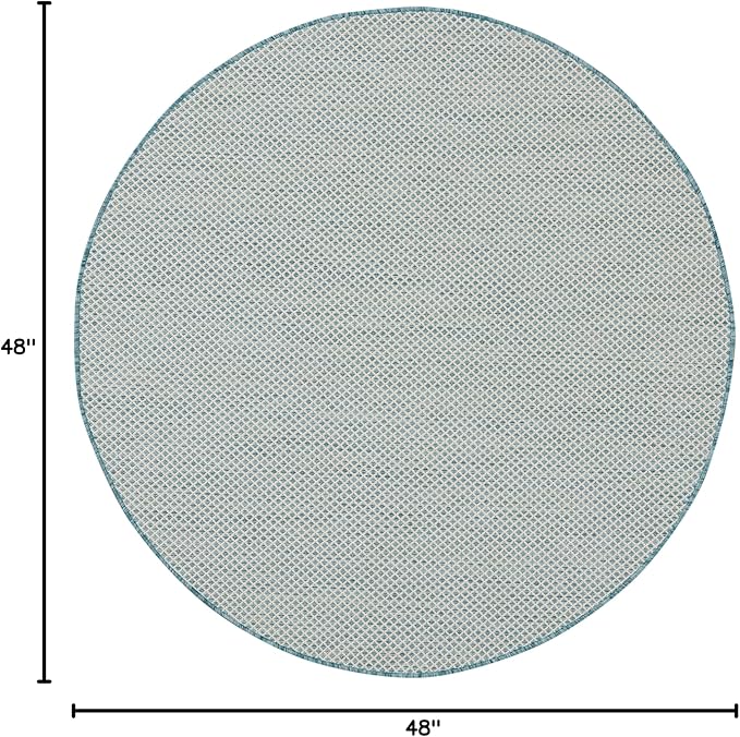 Nourison Home Courtyard Ivory Aqua 4' x Round Area Rug - Easy Clean, Non Shedding, Bed Room, Living Room, Dining Room, Kitchen (4' x Round)