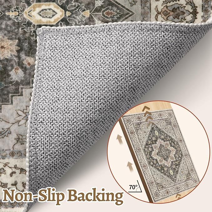 Tangsoo 6x9 Area Rug Washable Rug for Living Room, Vintage Indoor Non Slip Large Area Rugs, Print Distressed Grey Carpet, Soft Low Pile Foldable Floor Rug for Bedroom Dining Room