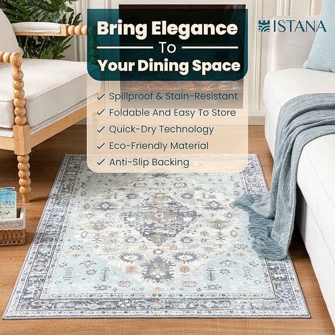 Istana 3x5 Area Rug - Blue Modern Rugs for Living Room 3x5 - Foldable Rugs for Bedroom/Living Room Rug - Stain Resistant Washable Rug - Eco-Friendly Small Area Rugs