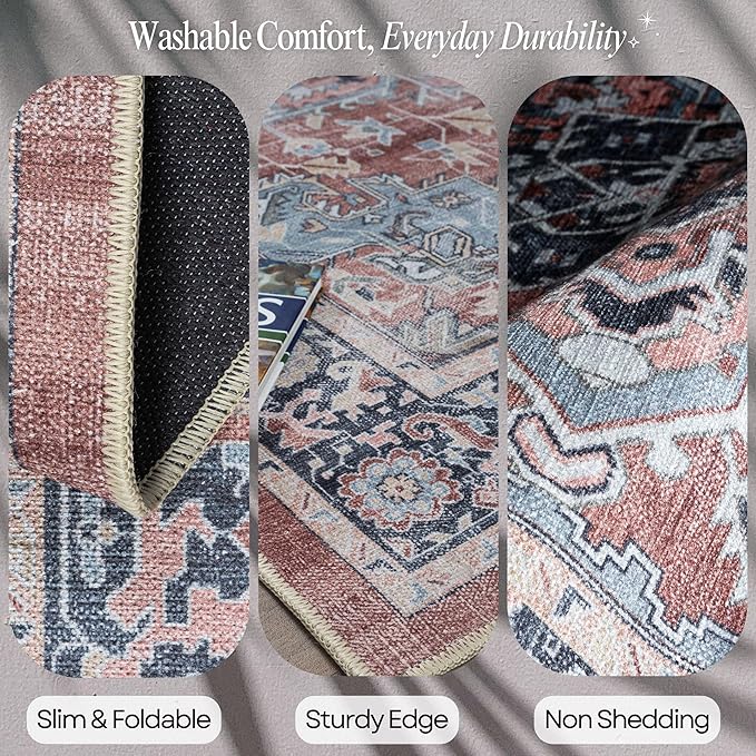 Fame Rugs Turkish Rug. Washable Vintage Oriental Antique Inspired Traditional Doormat Small Modern Area Rugs Luxury Entryway Entry Bedroom Bathroom Kitchen (401TB, 9' x 12')