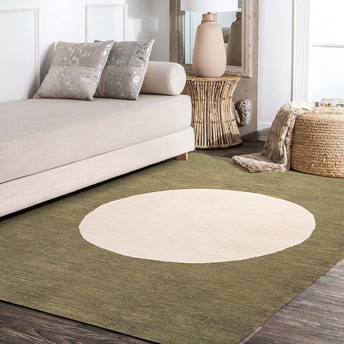JONATHAN Y Machine Washable Green/Cream Indoor Area Rug 9X12 ft, Cirkel Minimalist Geometric Dot for Living Room, Bedroom, Kitchen, Office, Easy-Cleaning, Pet-Friendly, Non-Shedding WSH113B-9