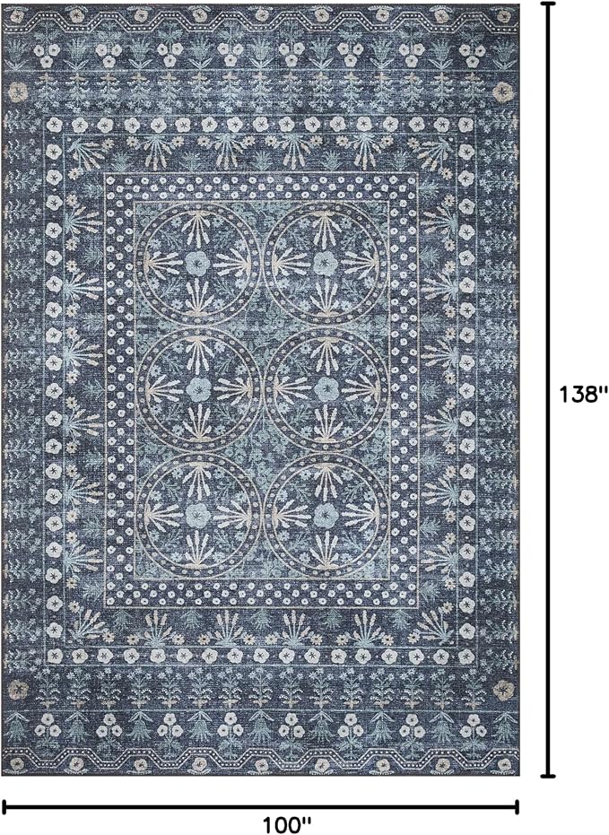 Loloi Rifle Paper Co. Maison Collection MAO-03 Rosette Blue 8'-4" x 11'-6", .19" Pile Height, Area Rug