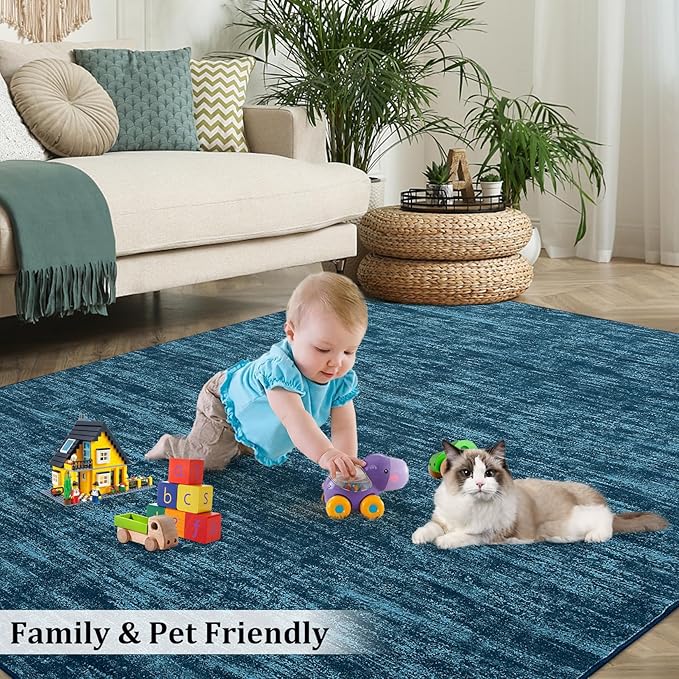 RUGSREAL 3x5 Bedroom Area Rug Solid Color Area Rugs Washable Dining Room Throw Carpet Modern Contemporary Area Rug Non-Slip Throw Indoor Carpet for Living Room Bedroom Kids Room, 3' x 5' Indigo