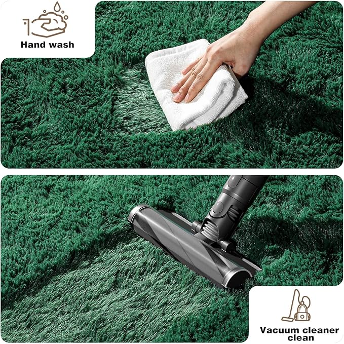 5x7 Dark Green Rugs for Living Room Bedroom, Fluffy Large Area Rug Soft Shag Non-Slip Carpet for Kids Boys and Girls Room Dorm Home Decor (5ft x 7ft)