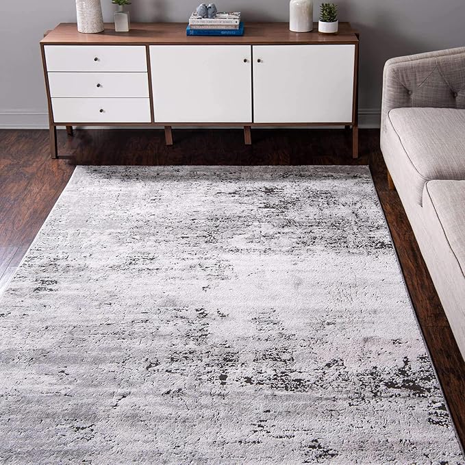 Rugs.com Leipzig Collection Area Rug – 5X8 Grey Low-Pile Rug Perfect for Bedrooms, Dining Rooms, Living Rooms
