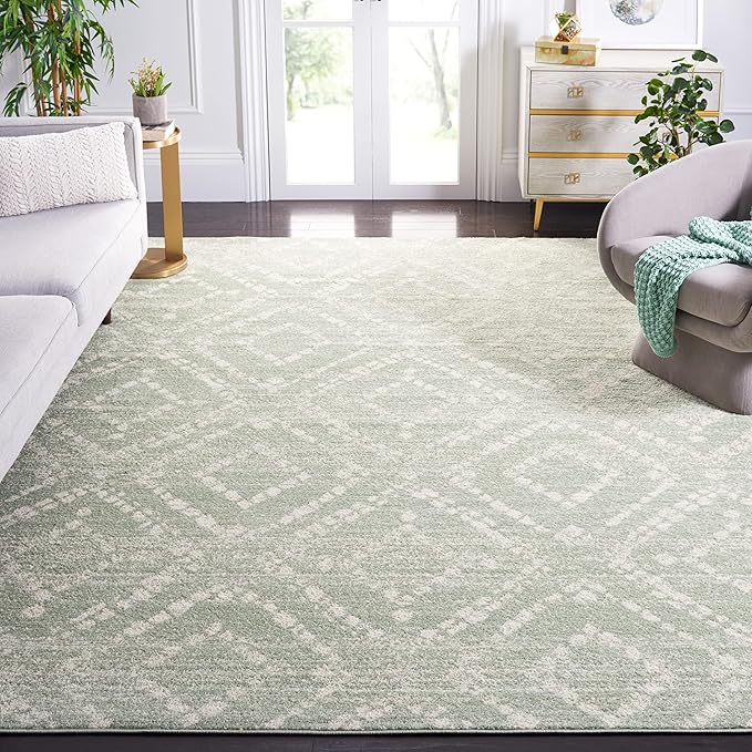 SAFAVIEH Adirondack Collection Area Rug - 10' x 14', Ivory & Green, Modern Diamond Distressed Design, Ideal for High Traffic Areas in Living Room, Bedroom, Dining (ADR131Y-10)