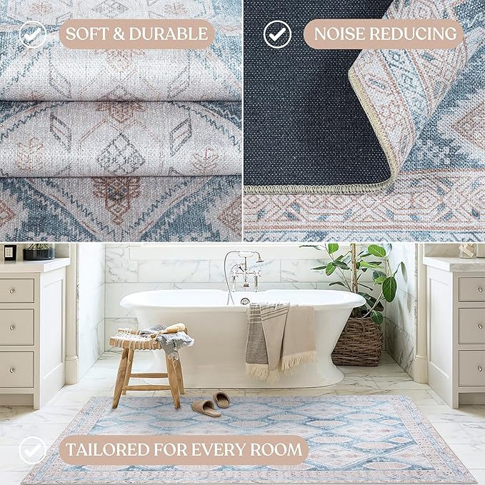 Washable Area Rug. Modern Farmhouse. Vintage. Turkish. Bohemian. Distressed. Oriental. Traditional. Rugs for Living Room. Dining. Bedroom. Office. Entryway. Foyer. (852CB, 7'5" x 9'8")