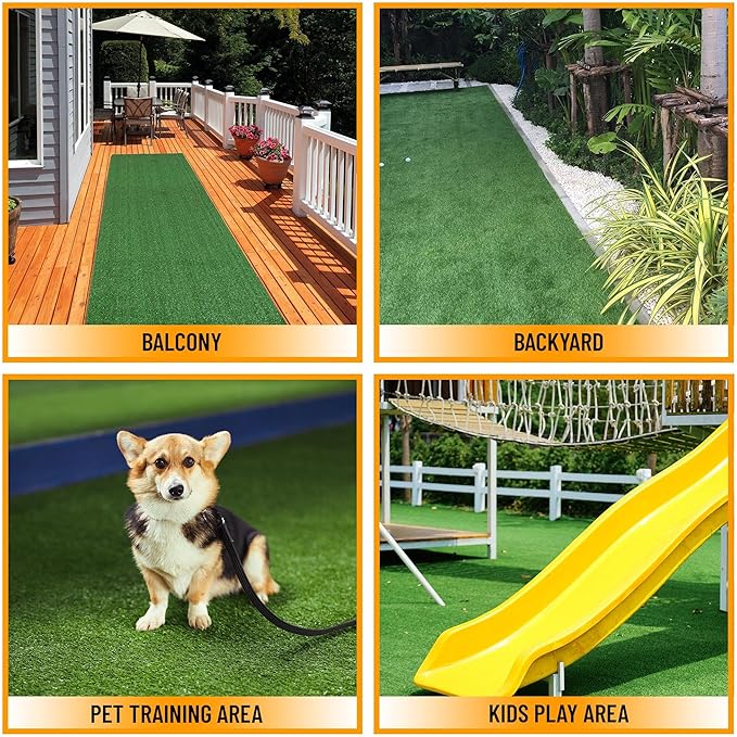 Ottomanson Artificial Grass Turf 2'7" x 42' Indoor Outdoor Faux Grass Rug with Drainage Holes, Customizable with Extra Long Size Options, Perfect for Patio Lawn Balcony Weddings Photoshoot Backdrop