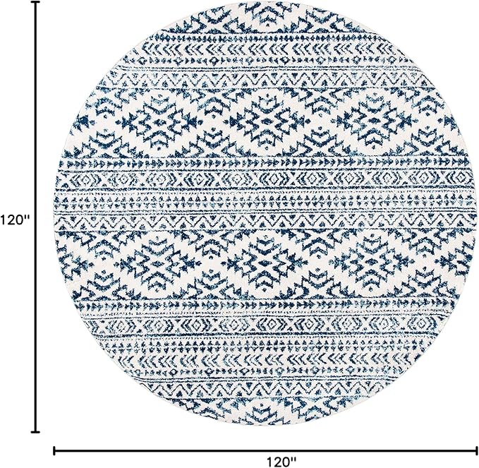 SAFAVIEH Tulum Collection Area Rug - 10' Round, Ivory & Navy, Moroccan Boho Tribal Design, Non-Shedding & Easy to Clean, Ideal for Living Room, Bedroom, Dining Space (TUL272D)