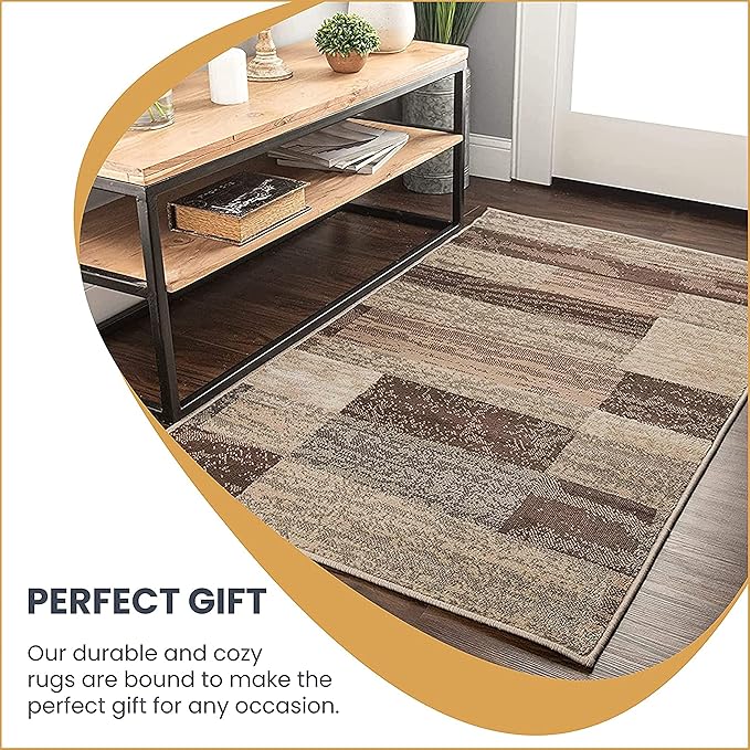 SUPERIOR Indoor Area Rug, Jute Backed, Modern Geometric Patchwork Floor Decor for Bedroom, Office, Living Room, Entryway, Hardwood Floors, Rockwood Collection, 8' x 8' Square, Slate