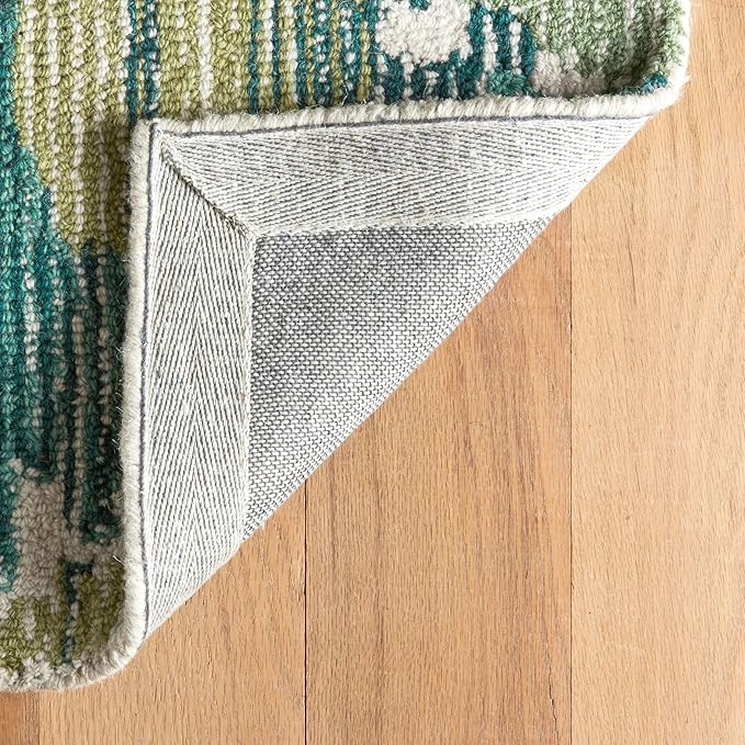 Dash and Albert x Kit Kemp Ladycross Wool Area Rug - 3' x 5' Green Graphic Hand Hooked Accent Rug - Durable, High Traffic Areas Living Room, Hallway, Stairs