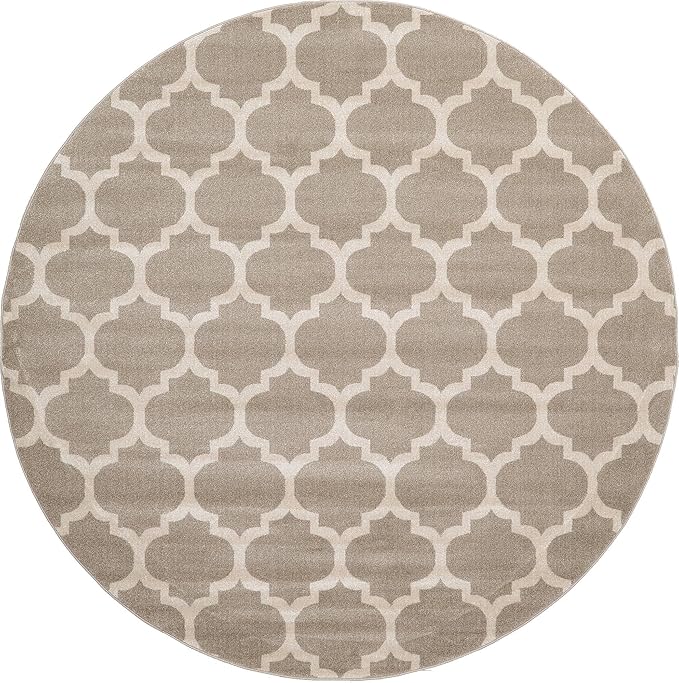 Rugs.com Lattice Collection Rug – 8 Ft Round Light Brown Medium Rug Perfect for Kitchens, Dining Rooms