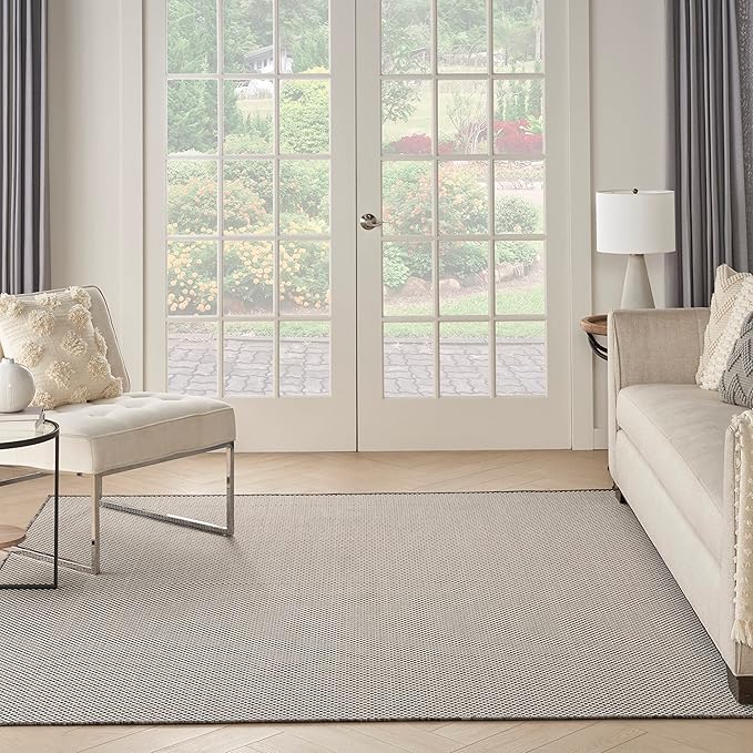 Nourison Home Courtyard Ivory Charcoal 6' x Square Area Rug - Easy Clean, Non Shedding, Bed Room, Living Room, Dining Room, Kitchen (6' x Square)