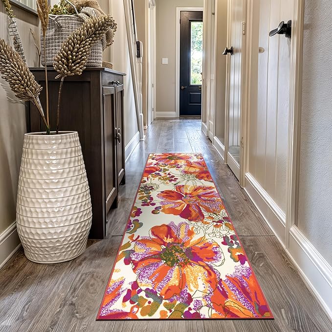 Rugshop Multi Bright Flowers Non Slip Non-Shedding Runner Rug for Hallway, Corridor and Kitchen, 2'7" x 12'