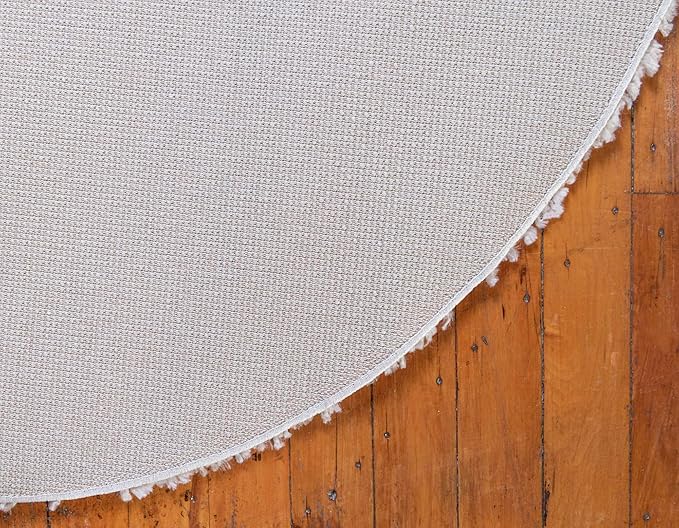 Unique Loom Davos Shag Collection Area Rug - Solid (5' 1" Round, Linen)