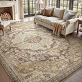 tchdio 8x10 Area Rugs for Living Room, Vintage Non Slip Washable Rug, Soft Low Pile Area Rug Large Floor Indoor Carpet for Bedroom, Dining Room, Office (Brown, 8'x10')