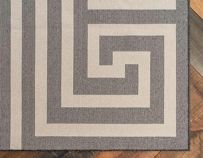Unique Loom Athens Collection Classic Geometric Modern Border Design Area Rug (5' 0 x 8' 0 Rectangular, Black/ Beige)