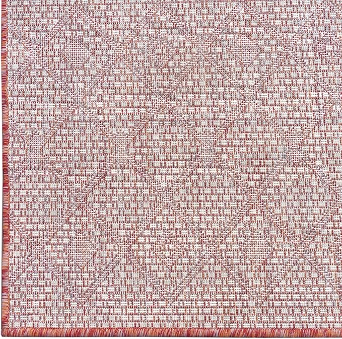 Unique Loom Outdoor Trellis Collection Area Rug - Tribal Trellis (5' 3" Square, Rust Red/ Ivory)