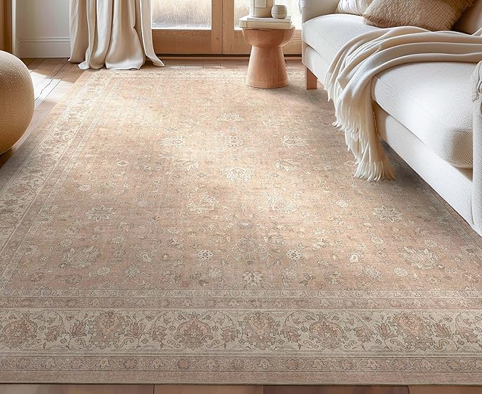 Well Woven Asha Rome Beige Cream 9'10" x 13' Area Rug - Oriental Floral Pattern, Easy Clean, Floor-Friendly Backing - for Living Room, Bedroom, and Dining Room