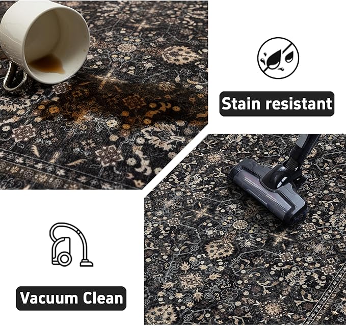 Area Rug Non Slip Machine Washable Ultra Soft Living Room/Bedroom/Kitchen/Outdoor/Classroom Black Grey, 5'×7'