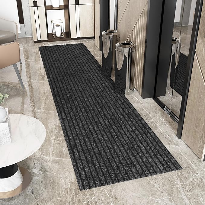 Ottomanson 2'7" x 21' Hallway Runner with Scraper Pile - Extra Durable Non-Slip Rug Mat for Indoor & Outdoor Use - Ideal for Kitchen, Entryway & Garage - High-Traffic Carpet, Black