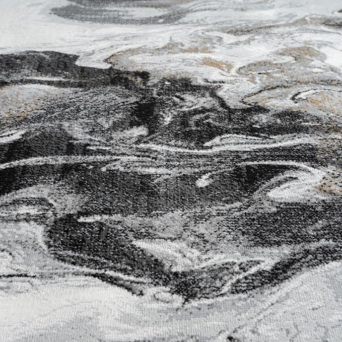 Abani Regal Collection Area Rug - Abstract Grey Black Marble Swirl Design - 10' x 14' - for Living Room, Bedroom & Office Washable